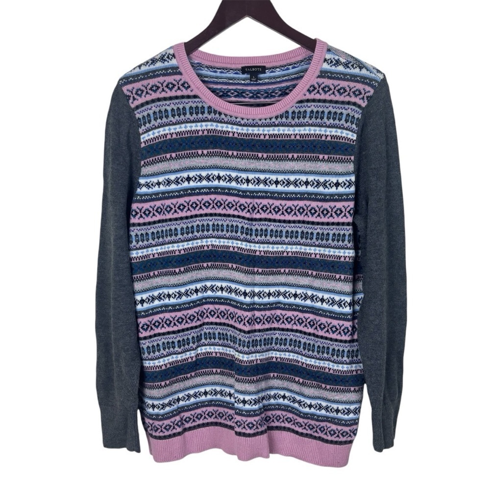 Talbots Fair Isle Lambswool Blend Crew Neck Sweater Multicolored Womens Sz Large
